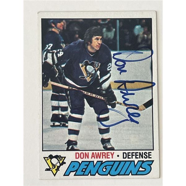 Pittsburgh Penguins Don Awrey 1977 Topps #137 signed trading card