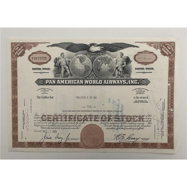 Pan American World Airways, INC Ten Shares Certificate of Stock