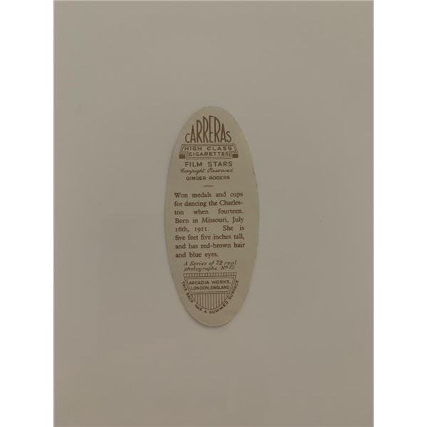 Ginger Rogers unsigned cigarette card