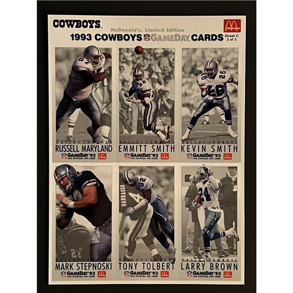 1993 Dallas Cowboys Uncut Card Sheet
