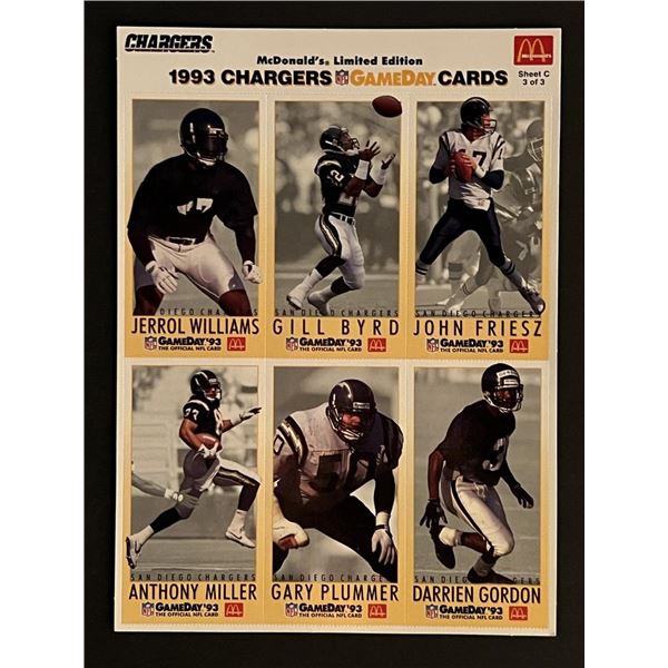 1993 Chargers Football Uncut Card Sheet