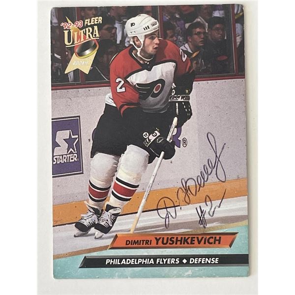 Philadelphia Flyers Dmitri Yushkevich 1992 Fleet #161 signed trading card