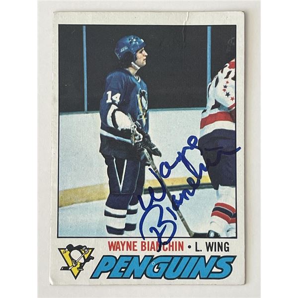 Pittsburgh Penguins Wayne Bianchin 1977 Topps #188 signed trading card