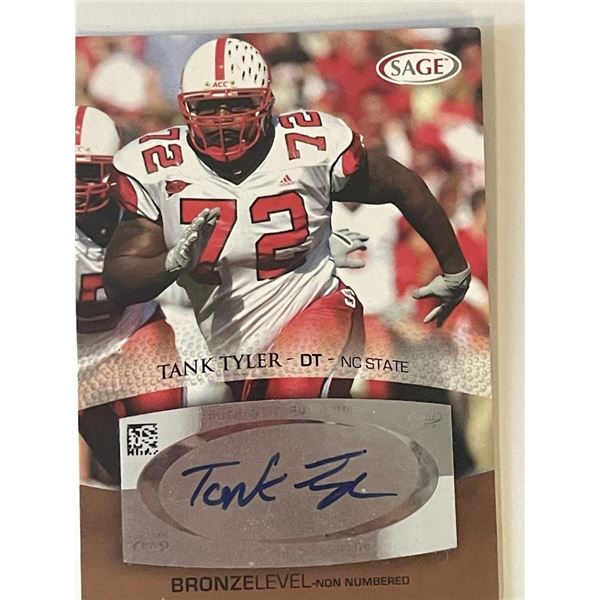 North Carolina State Wolfpack Tank Tyler signed 2007 Sage Hit #A56  trading card