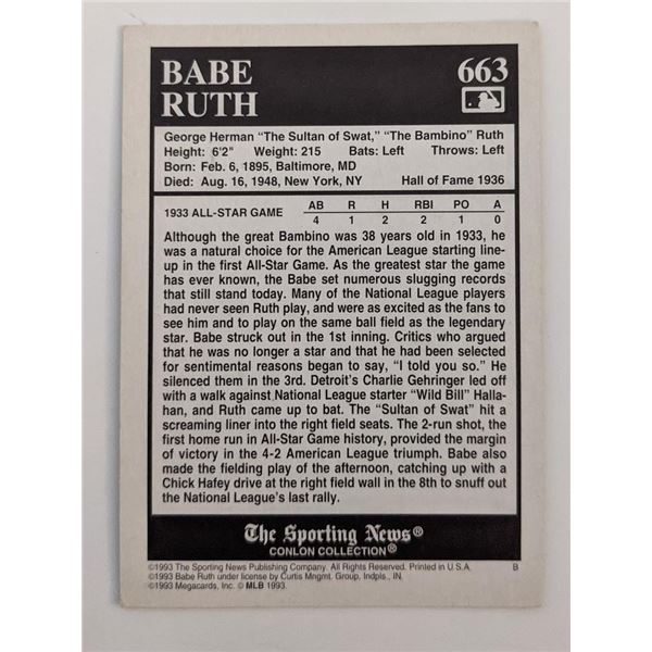 Babe Ruth Game of the Century Baseball Card