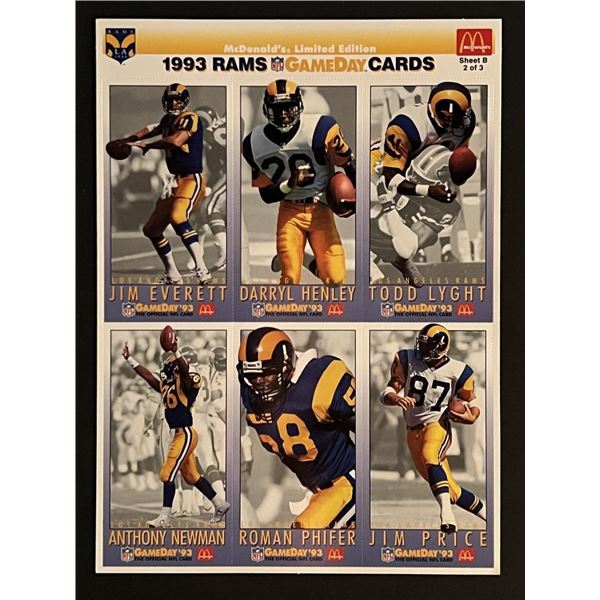 1993 Rams Football Uncut Card Sheet