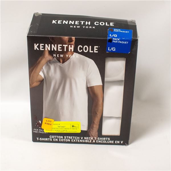 3PK KENNETH COLE MENS V-NECK T-SHIRTS WHITE LARGE
