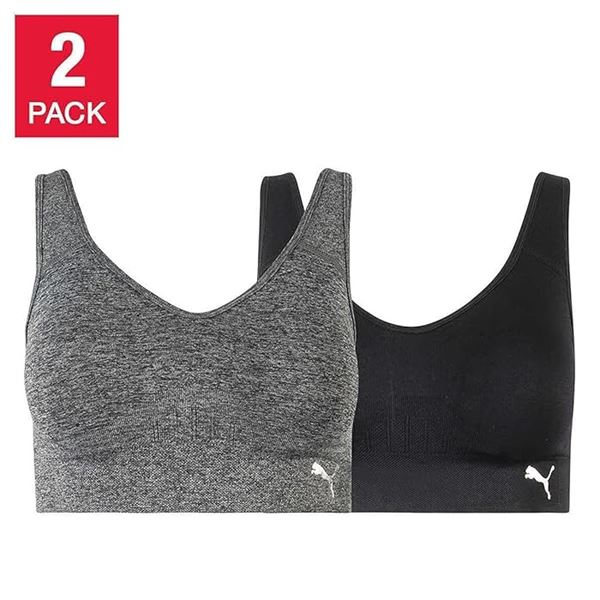 NEW PUMA SEAMLESS MOISTURE WICKING SPORTS BRA 2PK