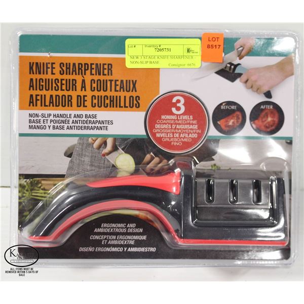 NEW 3 STAGE KNIFE SHARPENER - NON-SLIP BASE