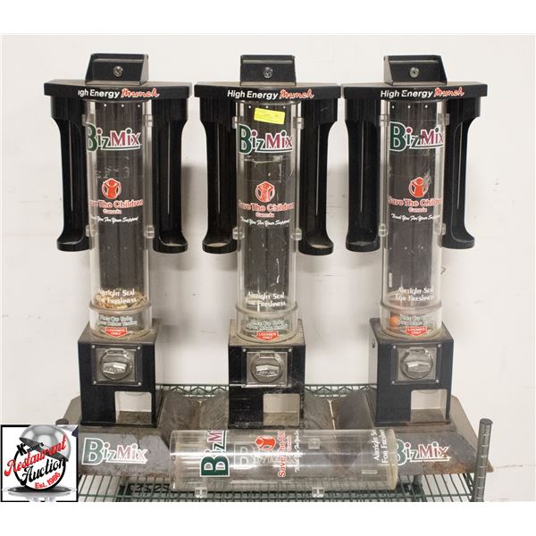 LOT OF 3 BIZ MIX CANDY DISPENSORS