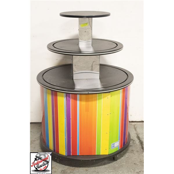 3 TIER CANDY DISPLAY WITH STORAGE COMPARTMENT