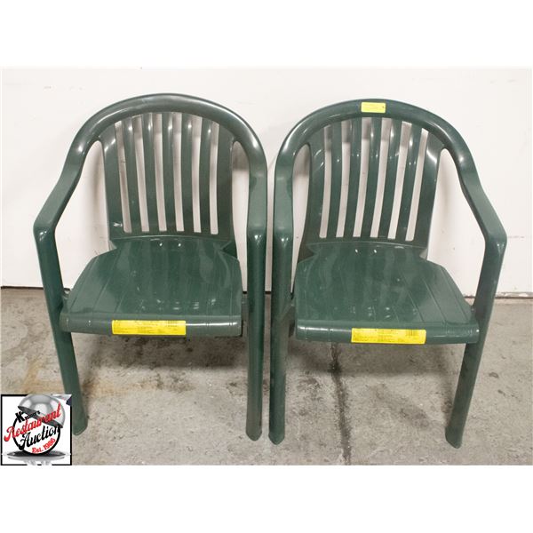 2 NEW GREEN PLASTIC PATIO CHAIRS