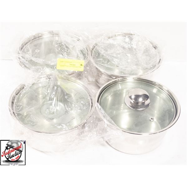 4 NEW 7" S/S HOT POTS W/ LIDS