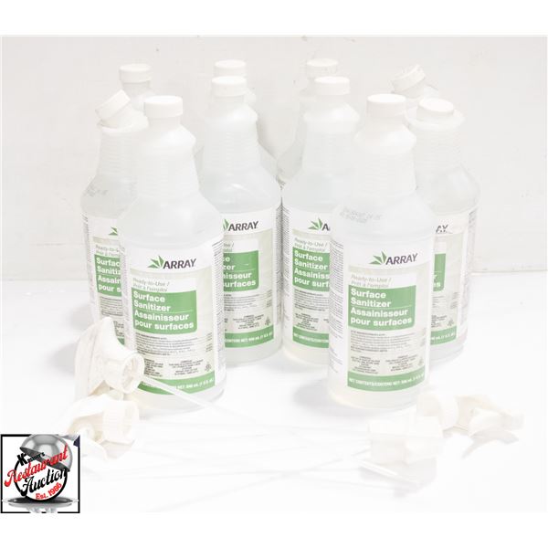 10 BOTTLES OF ARRAY SURFACE SANATIZER W/ 4 SPRAY