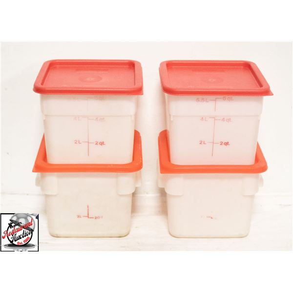 UNCLAIMED: 4 CAMBRO 6QT DRY STORAGE BINS W/ COVERS