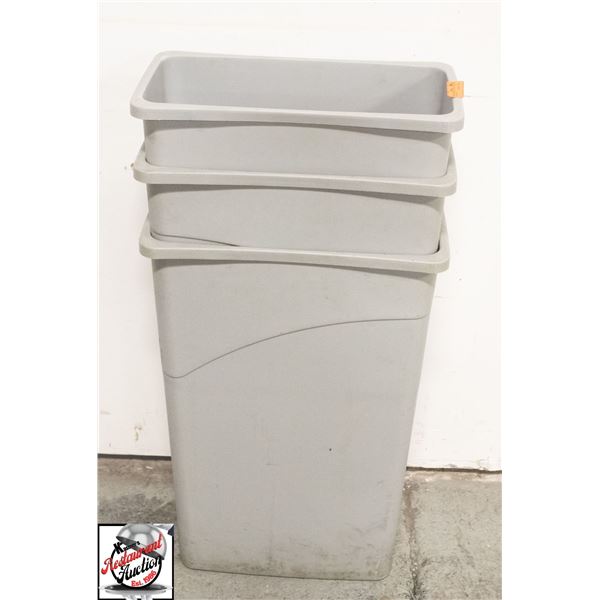UNCLAIMED: 3 - 20" X 11" X 30" TRASH BINS