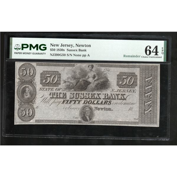 1830s $50 Newton NJ Obsolete PMG 64EPQ