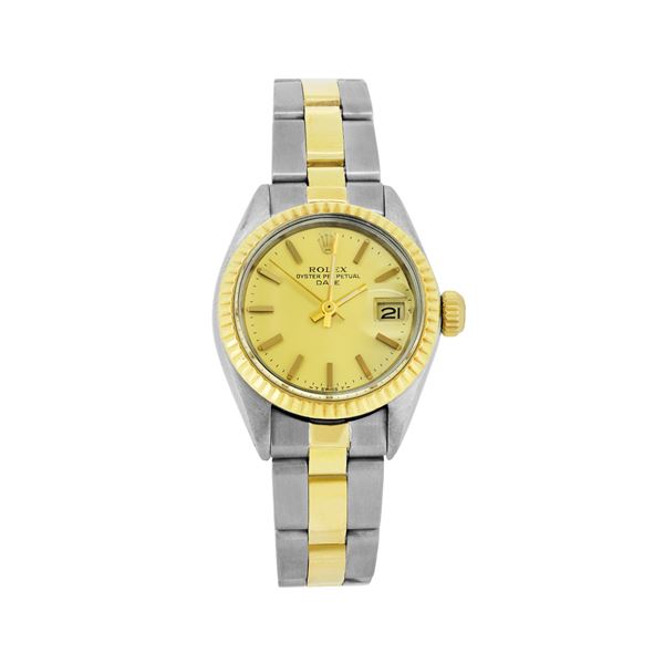 Rolex Ladies Two Tone Yellow Gold & Steel Champagne Index Dial Date Wristwatch
