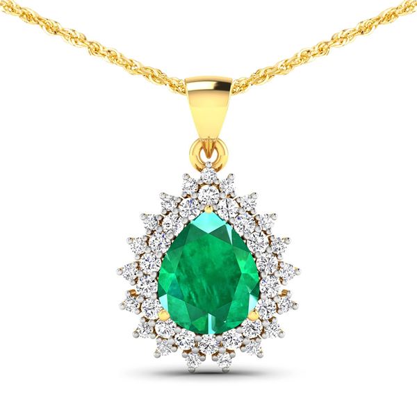 14KT Yellow Gold 2.85ctw Zambian Emerald and Diamond Pendant