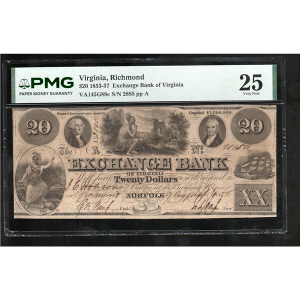 1856 $20 Richmond VA Obsolete PMG 25