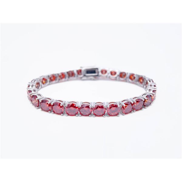 Plated 18KT White Gold 27.00ctw Simulated Padpaparacha Sapphire Bracelet