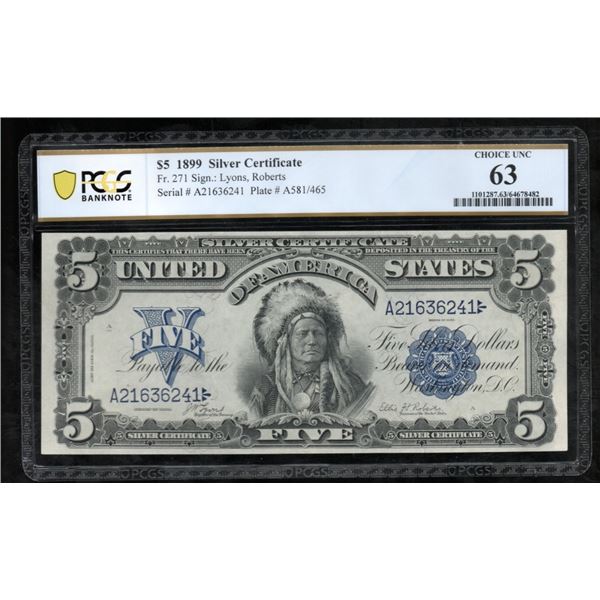 1899 $5 Chief Silver Certificate PCGS 63