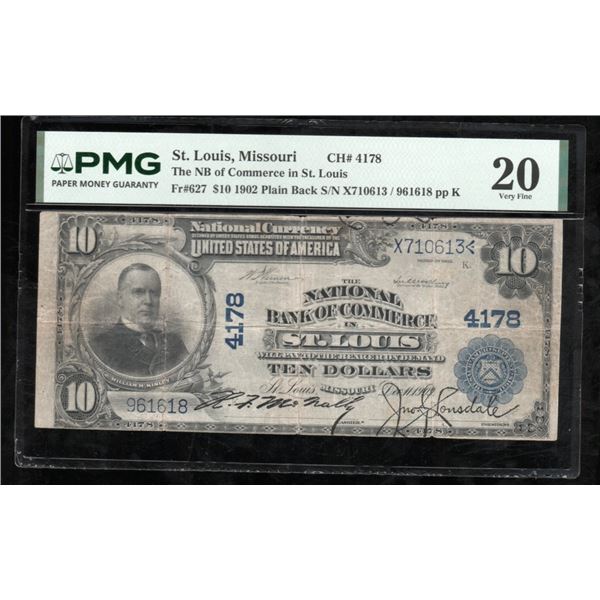 1902 $10 St Louis MO National PMG 20