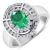 Image 1 : 14KT White Gold 1ct Zambian Emerald and Diamond Ring