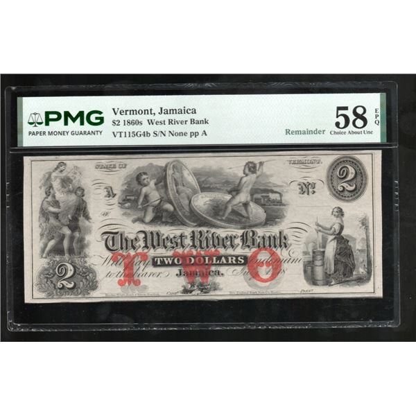 1860s $2 Jamaica VT Obsolete PMG 58EPQ