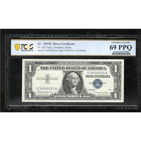 1957B $1 Silver Certificate PCGS 69PPQ