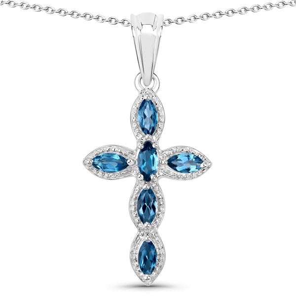 Plated Rhodium 1.02ctw London Blue Topaz Pendant