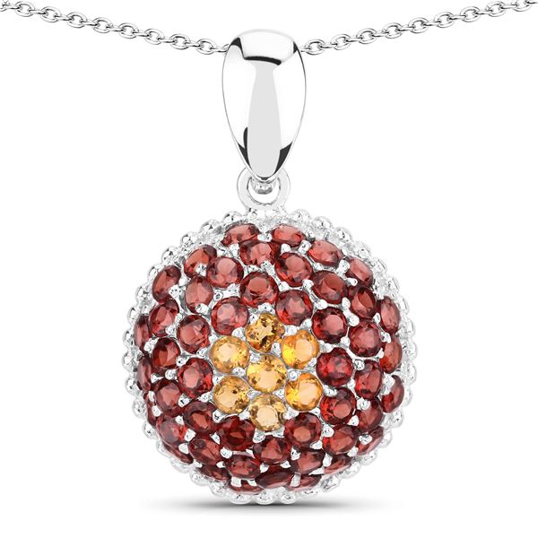 Sterling Silver 4.57ctw Citrine and Garnet Pendant with Chain