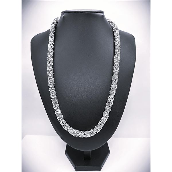 Huge 125 Gram 18 Kt White Gold Plated Diamond Cut Byzantine Chain