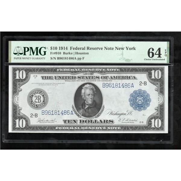 1914 $10 New York FRN PMG 64EPQ