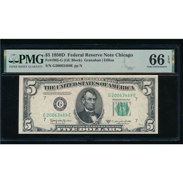 1950D $5 Chicago FRN PMG 66EPQ