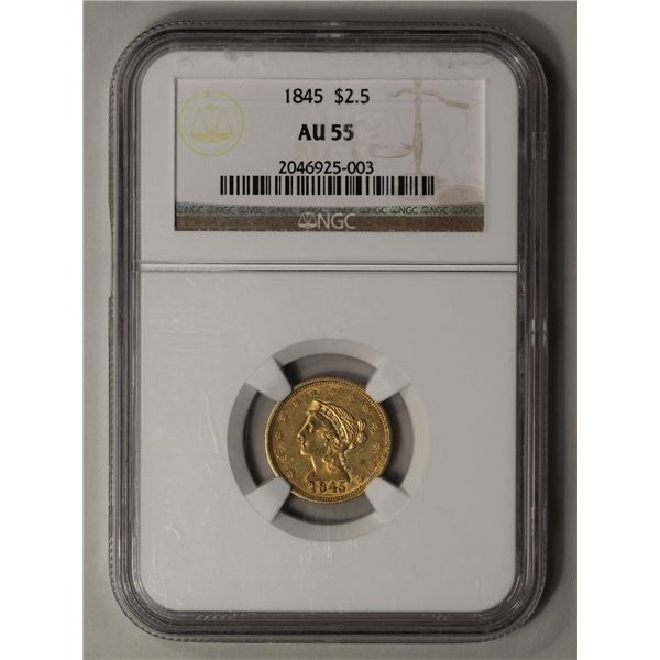1845 $2.5 Quarter Eagle Gold Coin NGC AU55