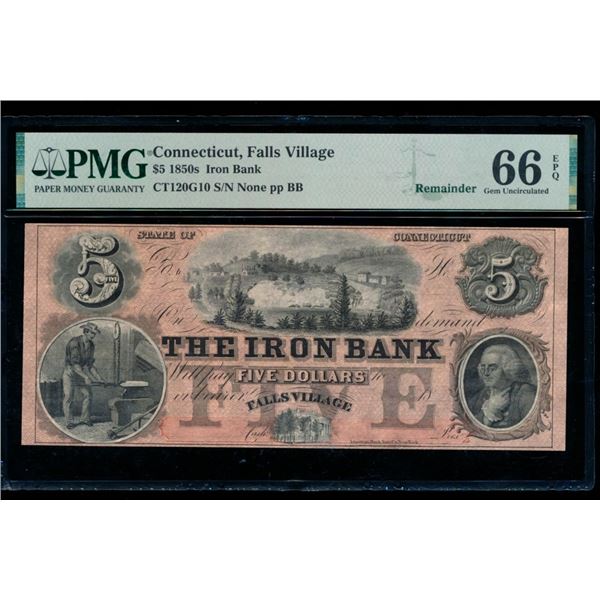 1850s $5 Falls Village CT Obsolete PMG 66EPQ