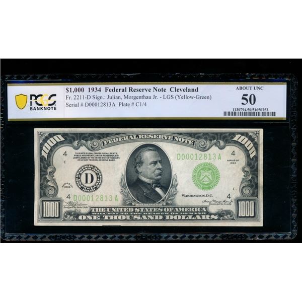1934 $1000 Cleveland FRN PCGS 50