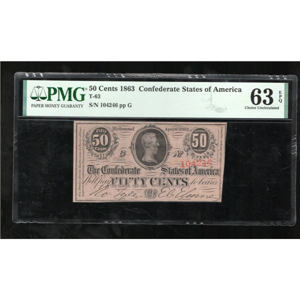 50 Cent 1863 T-63 Confederate PMG 63EPQ