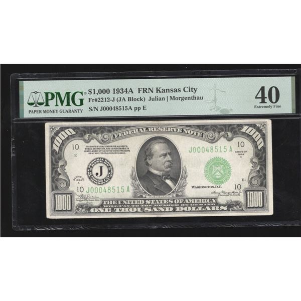 1934A $1000 Kansas City FRN PMG 40