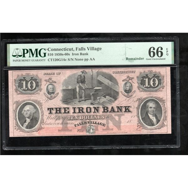 1850s-60s $10 Falls Village CT Obsolete PMG 66EPQ