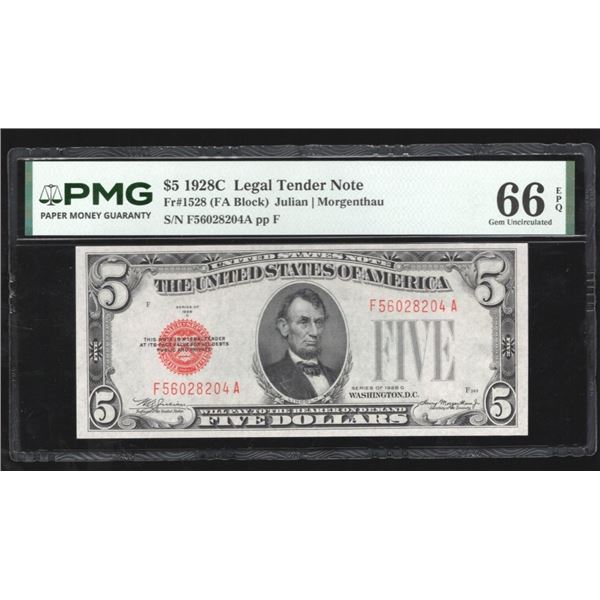 1928C $5 Legal Tender Note PMG 66EPQ