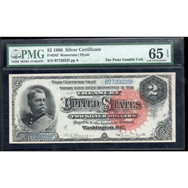 1886 $2 Silver Certificate PMG 65EPQ