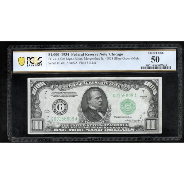 1934 $1000 Chicago FRN PCGS 50