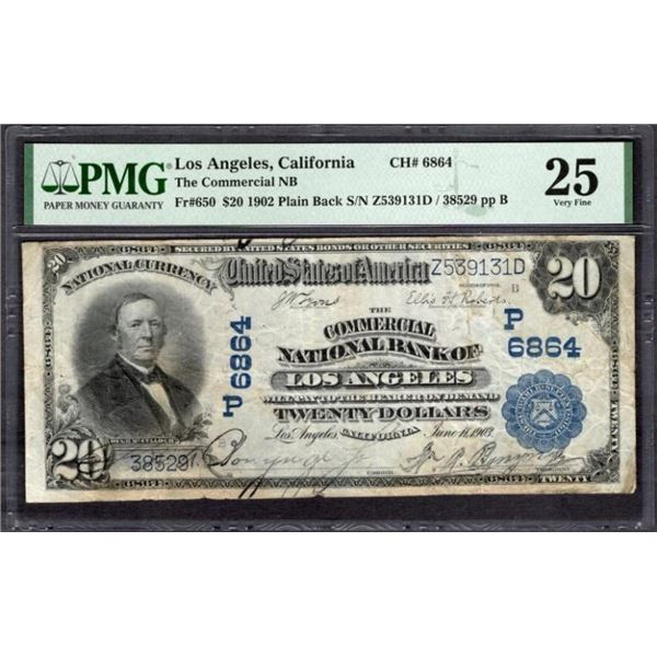 1902 $20 Los Angeles CA National PMG 25
