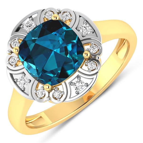 14KT Yellow Gold 2.15ctw London Blue Topaz and Diamond Ring