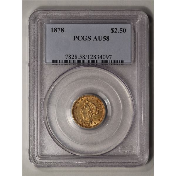 1878 $2.5 Liberty Head Quarter Eagle Gold Coin PCGS AU58