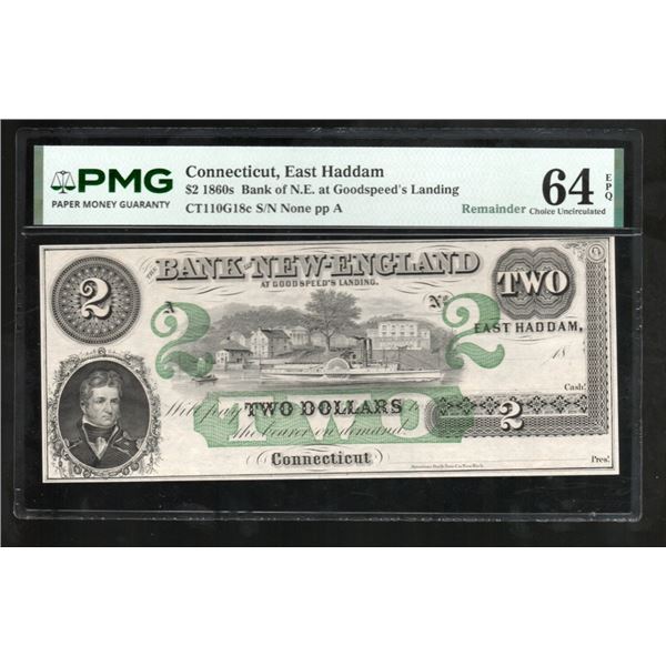 1860s $2 East Haddam CT Obsolete PMG 64EPQ