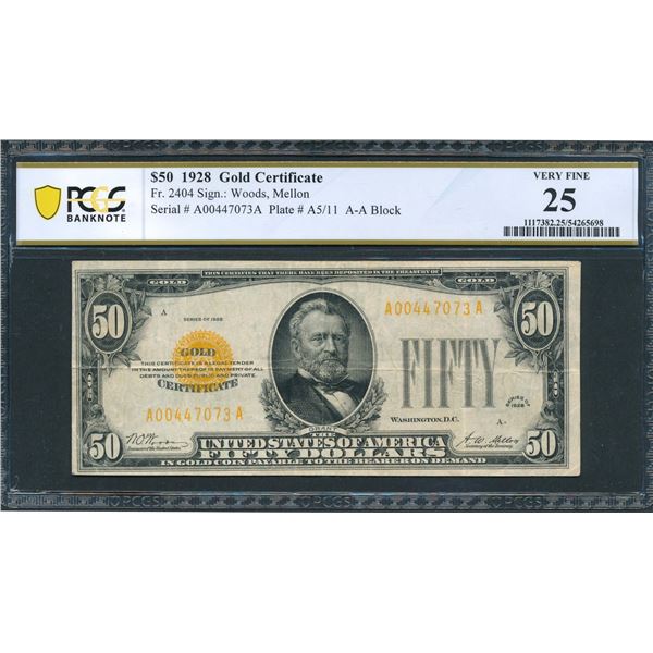 1928 $50 Gold Certificate PCGS 25