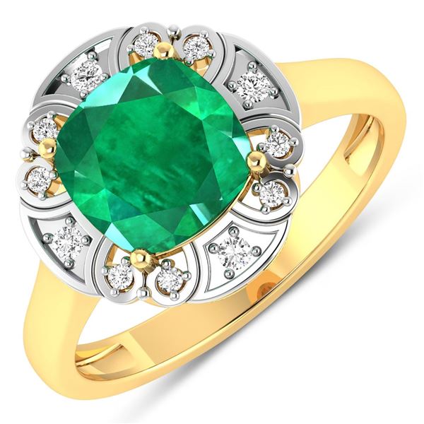 14KT Yellow Gold 2.07ctw Zambian Emerald and Diamond Ring
